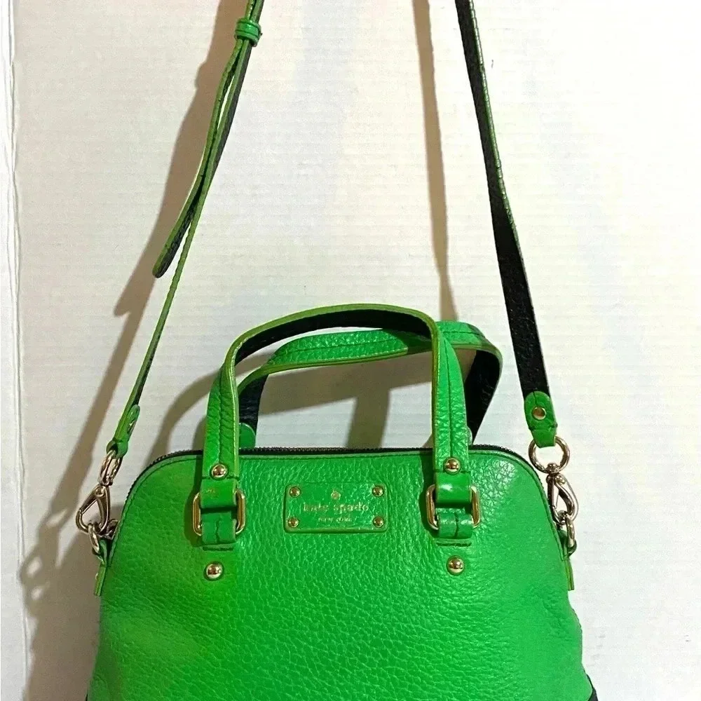 Kate spade green black pebbled leather satchel handbag
